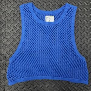 Offline by Aerie Blue Crochet Knit Tank Top Medium Open Weave Coastal Grandma
